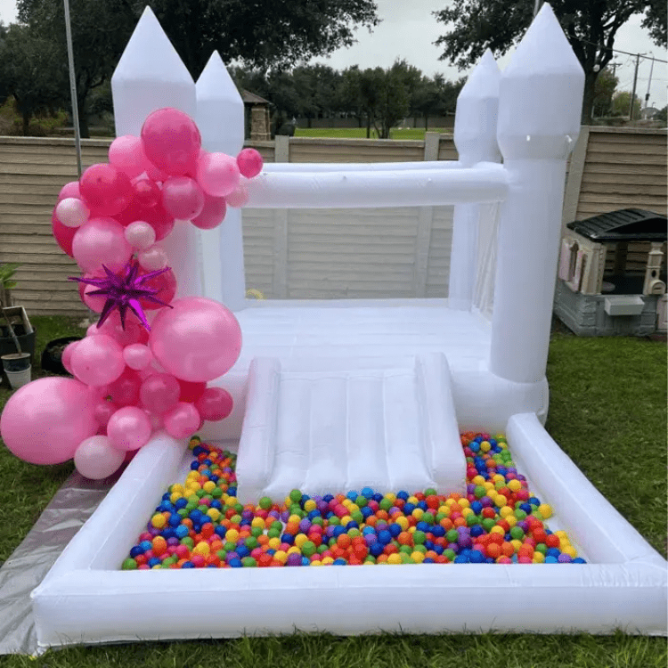 White Bounce House w/slide & ball pit